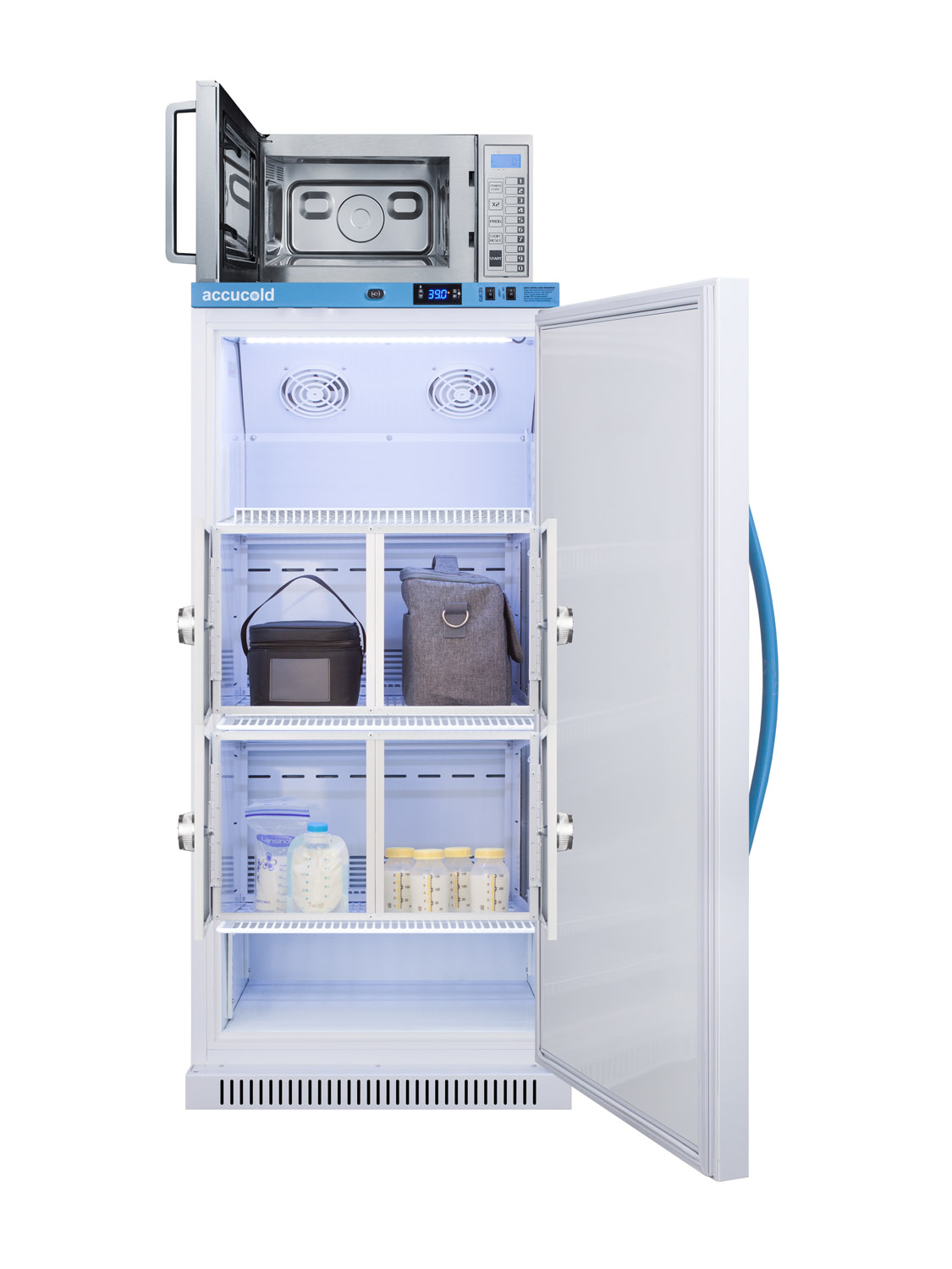 MOMCUBE refrigerator/microwave combination for easy storage of breast milk and sanitation of pumping equipment